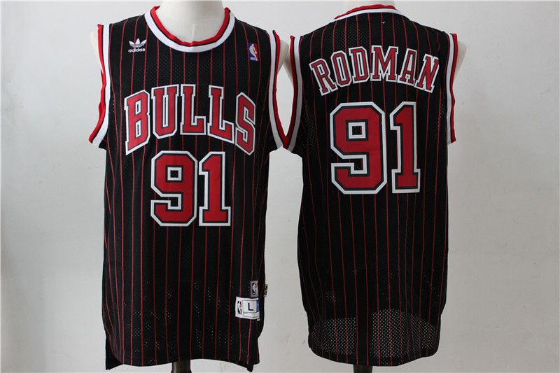 Men Chicago Bulls #91 Rodman red stripe Throwback NBA Jerseys